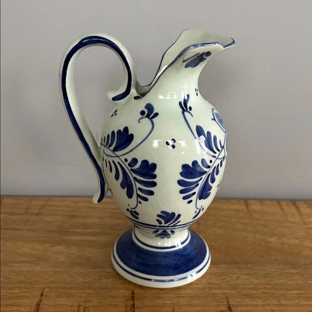 Vintage Delfts Hand-painted Holland Blue White Floral Mini Ceramic Pitcher - Picture 3 of 5